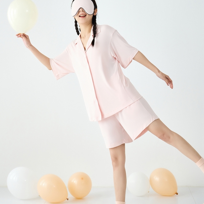 91家纺网 家纺一手货源 找家纺 LADYCOCO可可家居 2025新款凉感家居服 睡衣-粉--短裤款