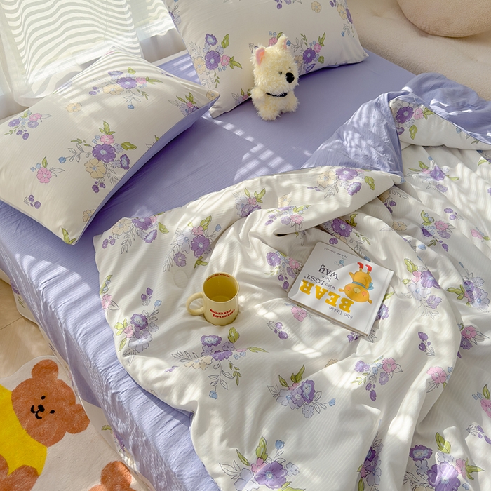 91家纺网 家纺一手货源 找家纺 慕尚家纺 2025新款亲肤泡泡棉卡通印花夏被单品夏被四件套 甜梦