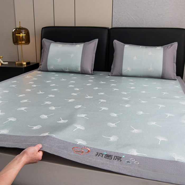 91家纺网 家纺一手货源 找家纺 爱宝被业 2025新款法式冰丝提花刺绣凉席 银杏 床单款