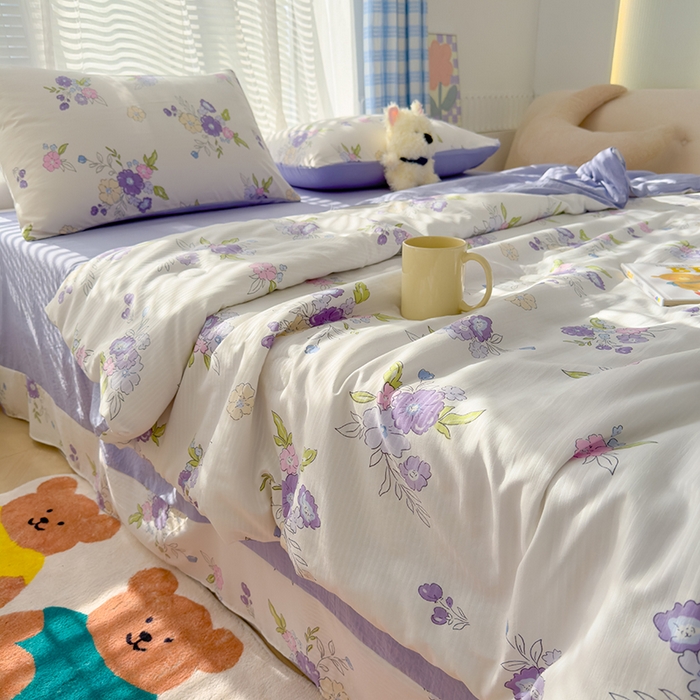 91家纺网 家纺一手货源 找家纺 慕尚家纺 2025新款亲肤泡泡棉卡通印花夏被单品夏被四件套 甜梦