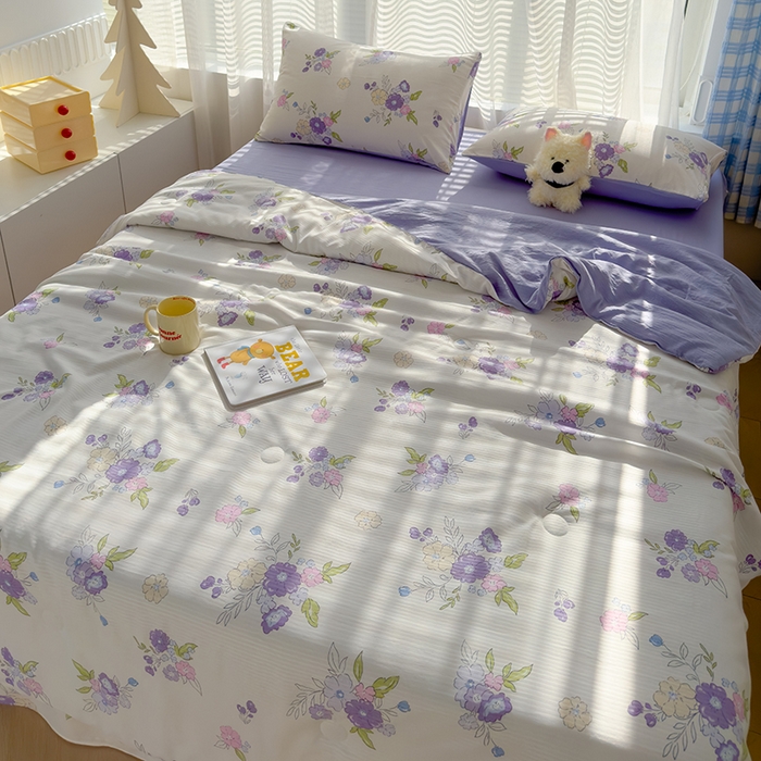 91家纺网 家纺一手货源 找家纺 慕尚家纺 2025新款亲肤泡泡棉卡通印花夏被单品夏被四件套 甜梦