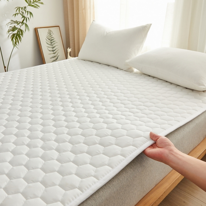 91家纺网 家纺一手货源 找家纺 祁恋婷家居 2024新款全棉夹棉羽丝棉床褥垫 全棉护垫-元气白