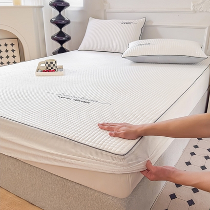 宅部落 2024新款巧克力块PE凉感绣花A类抗菌床笠款凉席 字母白