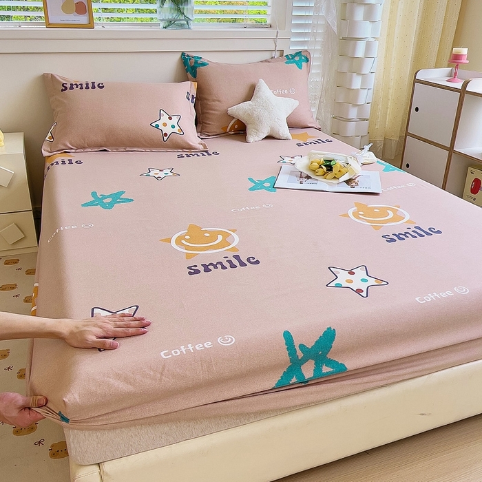 91家纺网 家纺一手货源 找家纺 优品阁 2024新款全棉磨毛四件套单品系列-单床笠 星晴笑脸