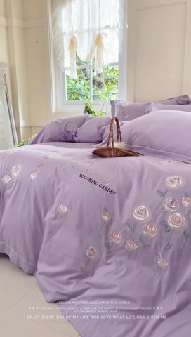 91家纺网 家纺一手货源 找家纺 红番天家居馆 2025新款长绒棉全棉刺绣四件套-玫瑰之城 玫瑰之城-海葵紫