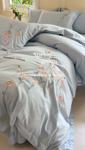 91家纺网 家纺一手货源 找家纺 （总）红番天家居馆 2025新款长绒棉全棉刺绣四件套-玫瑰之城