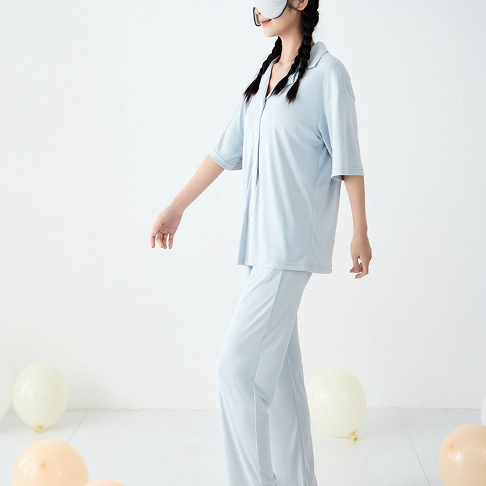 91家纺网 家纺一手货源 找家纺 LADYCOCO可可家居 2025新款凉感家居服 睡衣-灰--长裤款