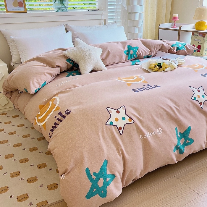 91家纺网 家纺一手货源 找家纺 优品阁 2024新款全棉磨毛四件套单品系列-单被套 星晴笑脸