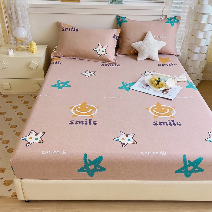 91家纺网 家纺一手货源 找家纺 优品阁 2024新款全棉磨毛四件套单品系列-单床笠 星晴笑脸