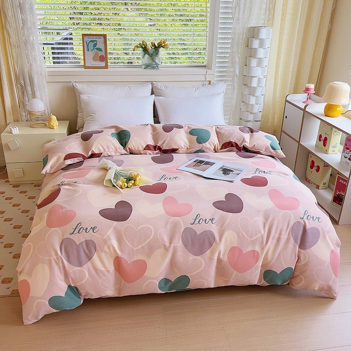 91家纺网 家纺一手货源 找家纺 优品阁 2024新款全棉磨毛四件套单品系列-单被套 缤纷爱心