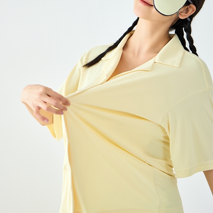 91家纺网 家纺一手货源 找家纺 LADYCOCO可可家居 2025新款凉感家居服 睡衣-黄--短裤款