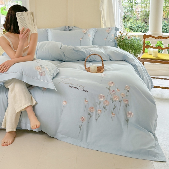 91家纺网 家纺一手货源 找家纺 （总）红番天家居馆 2025新款长绒棉全棉刺绣四件套-玫瑰之城