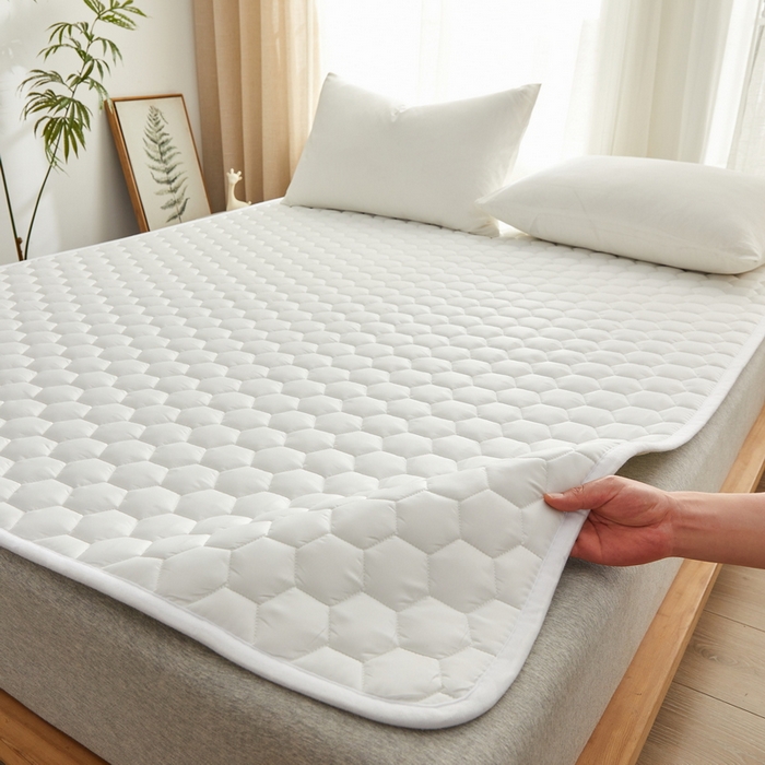 91家纺网 家纺一手货源 找家纺 祁恋婷家居 2024新款全棉夹棉羽丝棉床褥垫 全棉护垫-元气白