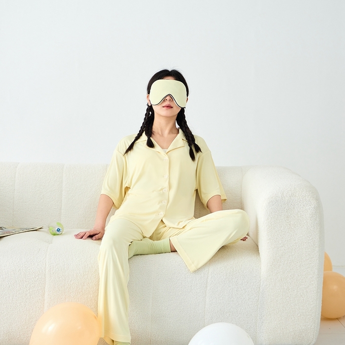 91家纺网 家纺一手货源 找家纺 LADYCOCO可可家居 2025新款凉感家居服 睡衣-黄--长裤款