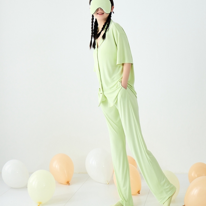 91家纺网 家纺一手货源 找家纺 LADYCOCO可可家居 2025新款凉感家居服 睡衣-绿--长裤款