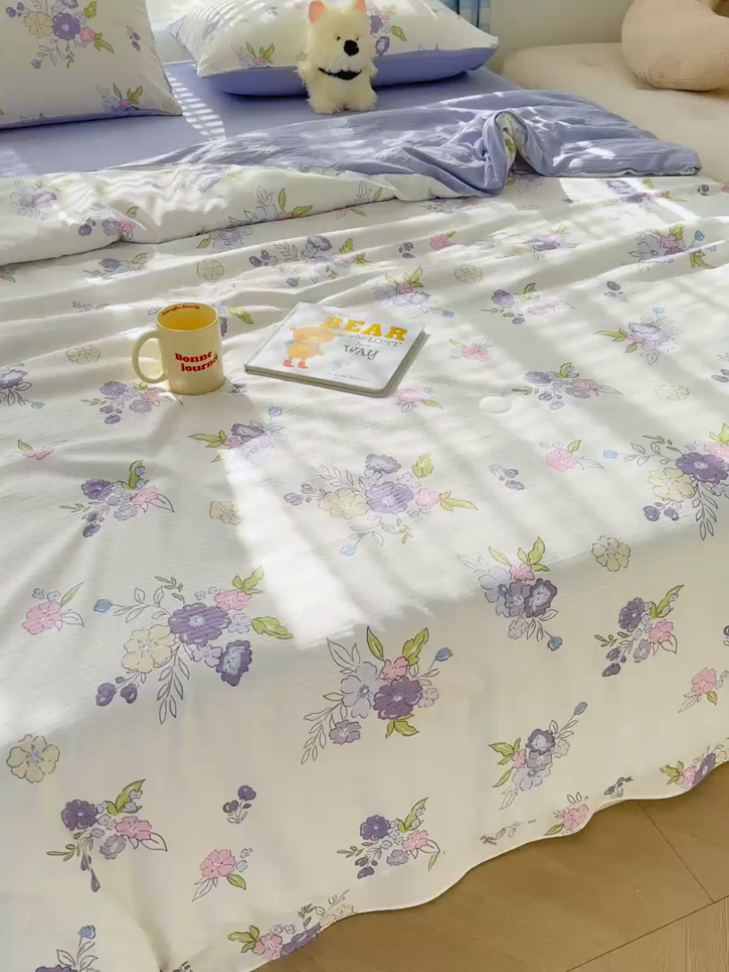 91家纺网 家纺一手货源 找家纺 慕尚家纺 2025新款亲肤泡泡棉卡通印花夏被单品夏被四件套 甜梦