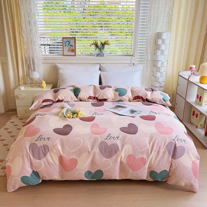 91家纺网 家纺一手货源 找家纺 优品阁 2024新款全棉磨毛四件套单品系列-单被套 缤纷爱心