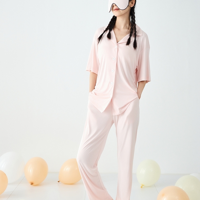 91家纺网 家纺一手货源 找家纺 LADYCOCO可可家居 2025新款凉感家居服 睡衣-粉--长裤款
