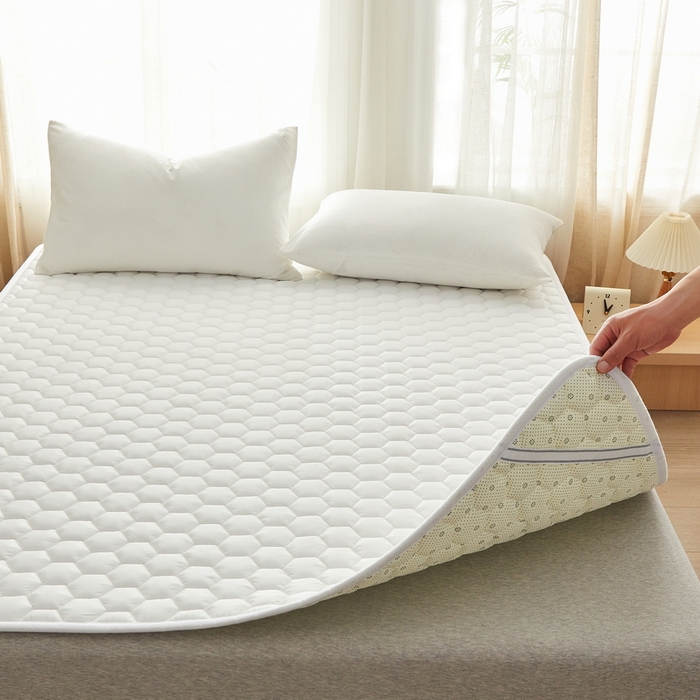 91家纺网 家纺一手货源 找家纺 祁恋婷家居 2024新款全棉夹棉羽丝棉床褥垫 全棉护垫-元气白