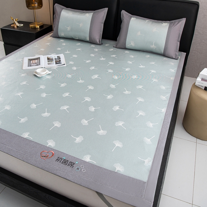 91家纺网 家纺一手货源 找家纺 爱宝被业 2025新款法式冰丝提花刺绣凉席 银杏 床单款