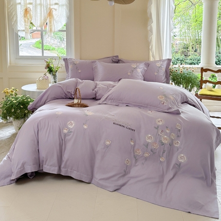 91家纺网 家纺一手货源 找家纺 （总）红番天家居馆 2025新款长绒棉全棉刺绣四件套-玫瑰之城