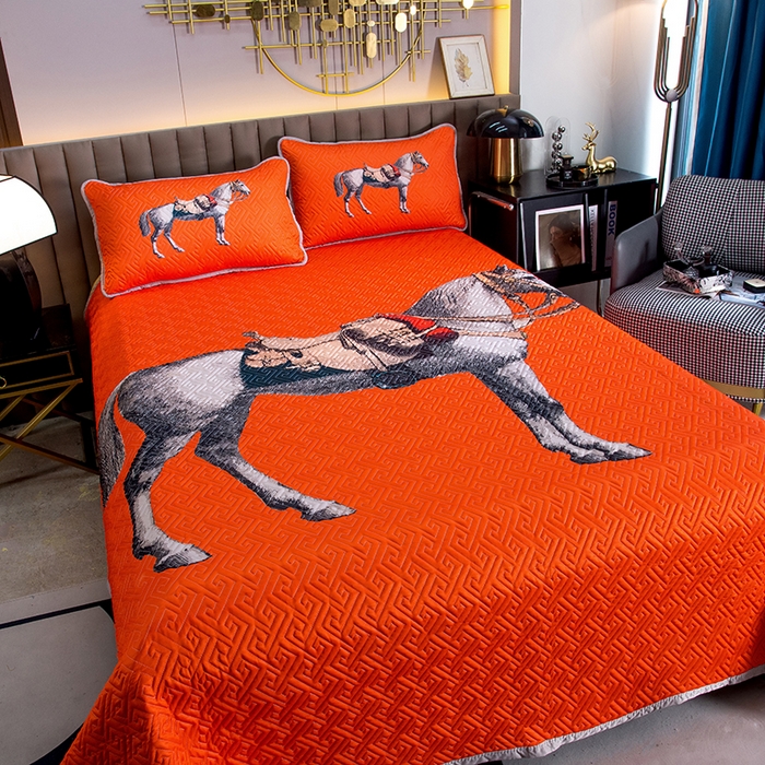 91家纺网 家纺一手货源 找家纺 爵仕家纺 2025新款凉感真丝床盖三件套 郎世宁马