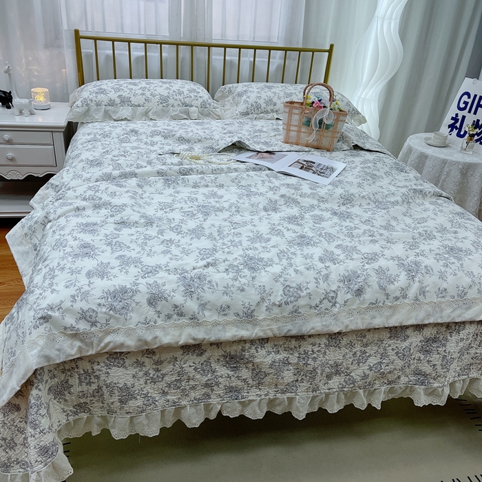 91家纺网 家纺一手货源 找家纺 暖居 2024新款包边春秋被床盖四件套 赫本白