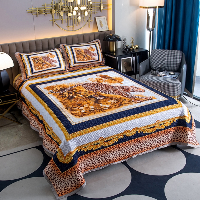 91家纺网 家纺一手货源 找家纺 爵仕家纺 2025新款凉感真丝床盖三件套 豹