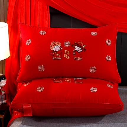 91家纺网 家纺一手货源 找家纺 （总）梦叶草 2024全棉结婚大红色枕芯婚庆纯棉枕头
