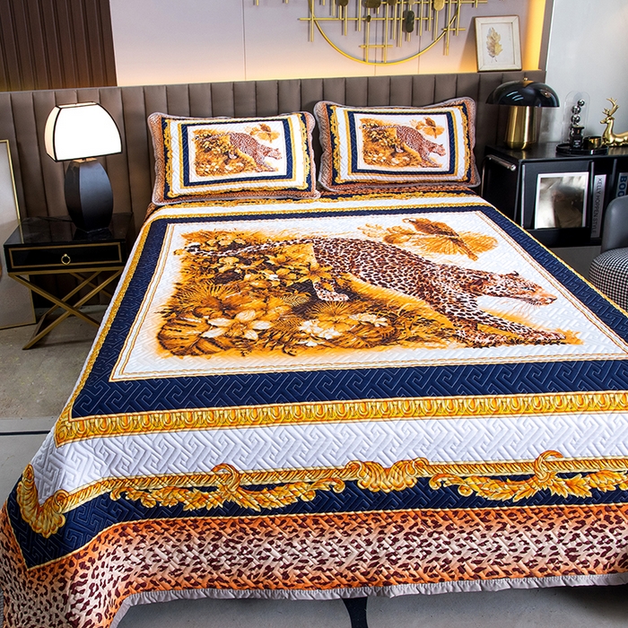 91家纺网 家纺一手货源 找家纺 爵仕家纺 2025新款凉感真丝床盖三件套 豹