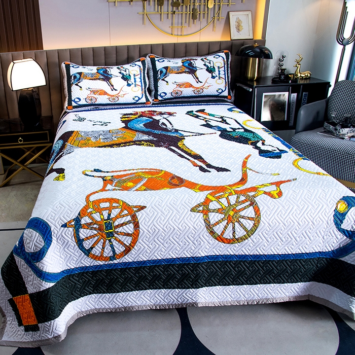 91家纺网 家纺一手货源 找家纺 爵仕家纺 2025新款凉感真丝床盖三件套 驯马人