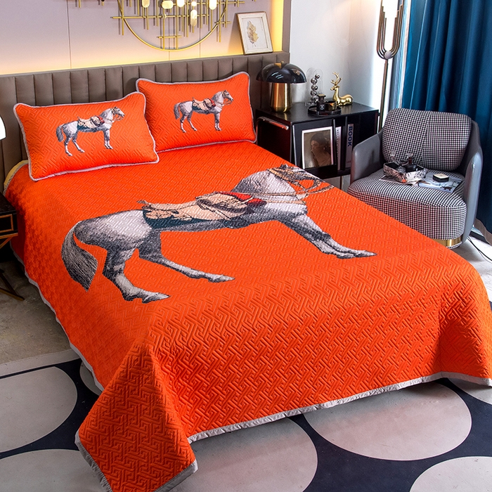 91家纺网 家纺一手货源 找家纺 爵仕家纺 2025新款凉感真丝床盖三件套 郎世宁马