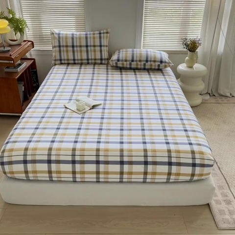 91家纺网 家纺一手货源 找家纺 家贝爱 2024新款3倍加厚水洗棉床笠床单 格调黄