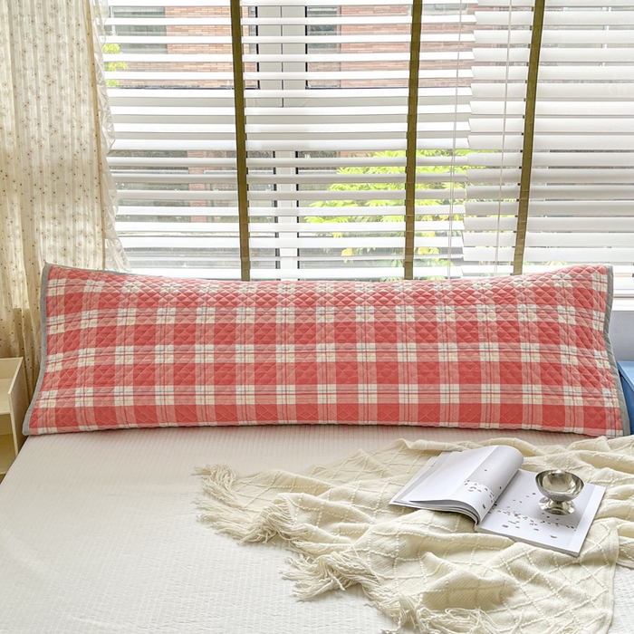 91家纺网 家纺一手货源 找家纺 爱港家纺 2024新款全棉水洗色织绗缝双人长枕巾 情侣款枕套 防滑枕巾 大加州-橙