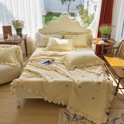 91家纺网 家纺一手货源 找家纺 （总）梦可莱 2024新款水洗棉原棉奶油可可夏被四件套