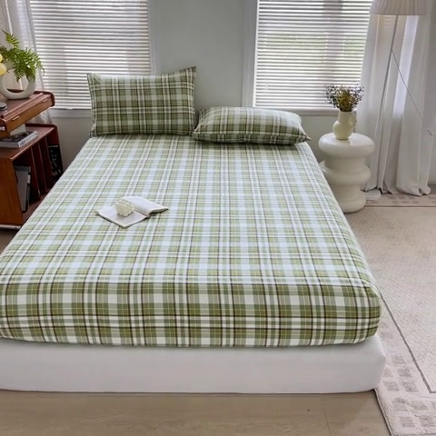 91家纺网 家纺一手货源 找家纺 家贝爱 2024新款3倍加厚水洗棉床笠床单 暖阳绿