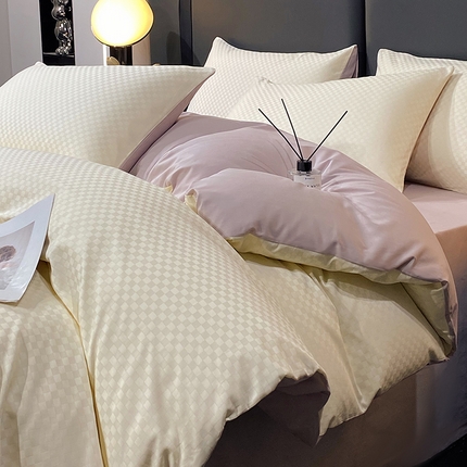 91家纺网 家纺一手货源 找家纺 （总）金鑫汇 2024新款提花小方格全棉套件单品系列-四件套
