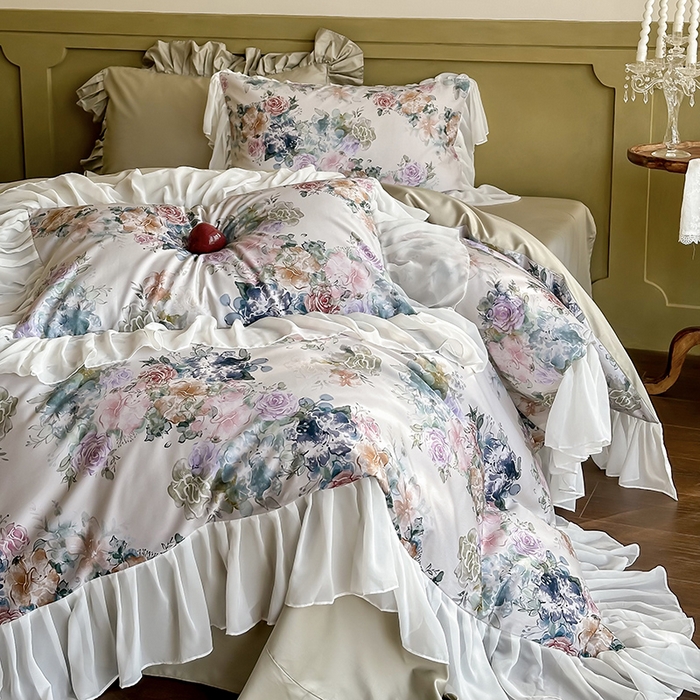 91家纺网 家纺一手货源 找家纺 窝米 2024春夏高定数码星云雪纺纱四件套系列 浮生若梦-玉砂米