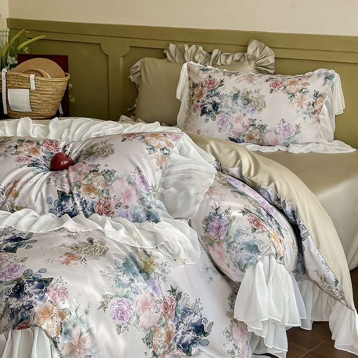 91家纺网 家纺一手货源 找家纺 窝米 2024春夏高定数码星云雪纺纱四件套系列 浮生若梦-玉砂米