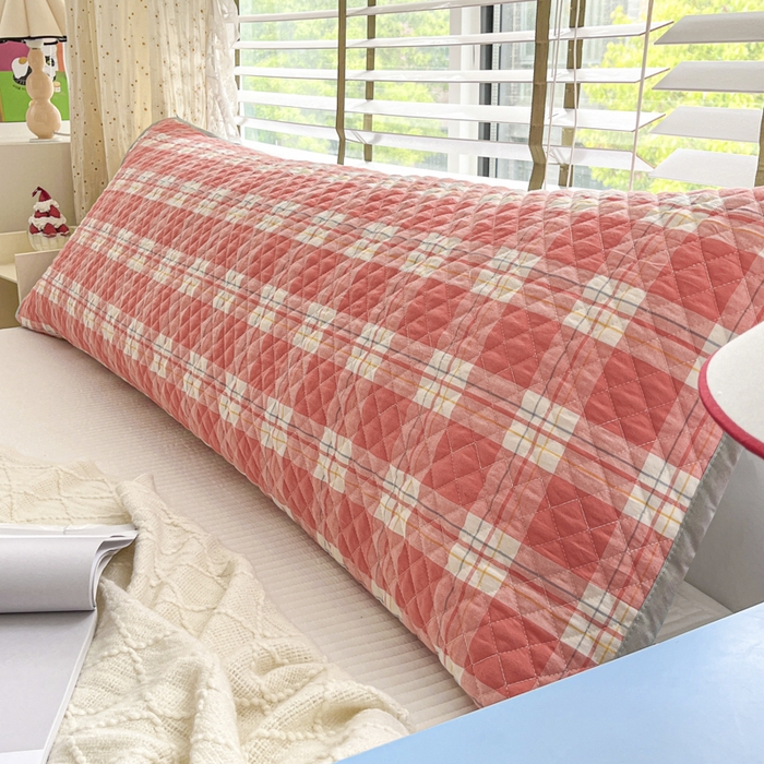 91家纺网 家纺一手货源 找家纺 爱港家纺 2024新款全棉水洗色织绗缝双人长枕巾 情侣款枕套 防滑枕巾 大加州-橙