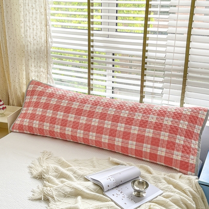 91家纺网 家纺一手货源 找家纺 爱港家纺 2024新款全棉水洗色织绗缝双人长枕巾 情侣款枕套 防滑枕巾 大加州-橙