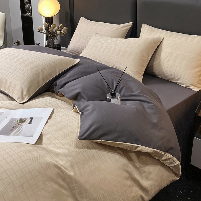 91家纺网 家纺一手货源 找家纺 金鑫汇 2024新款提花小方格全棉套件单品系列-四件套 纵横阡陌