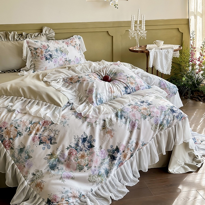 91家纺网 家纺一手货源 找家纺 窝米 2024春夏高定数码星云雪纺纱四件套系列 浮生若梦-玉砂米