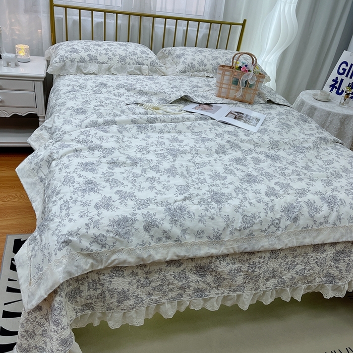 91家纺网 家纺一手货源 找家纺 暖居 2024新款包边春秋被床盖四件套 赫本白