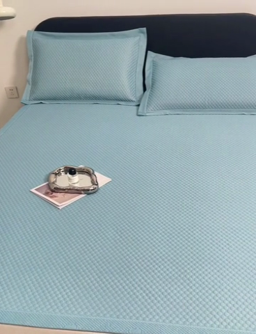 91家纺网 家纺一手货源 找家纺 凉百百 2024新款冰豆豆大豆款凉席冰丝席可折叠收纳直播优选 大豆款-蓝