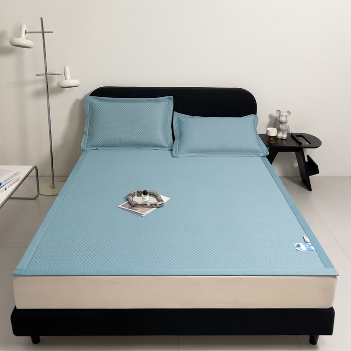 91家纺网 家纺一手货源 找家纺 凉百百 2024新款冰豆豆大豆款凉席冰丝席可折叠收纳直播优选 大豆款-蓝