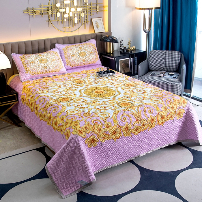 91家纺网 家纺一手货源 找家纺 爵仕家纺 2025新款凉感真丝床盖三件套 金典