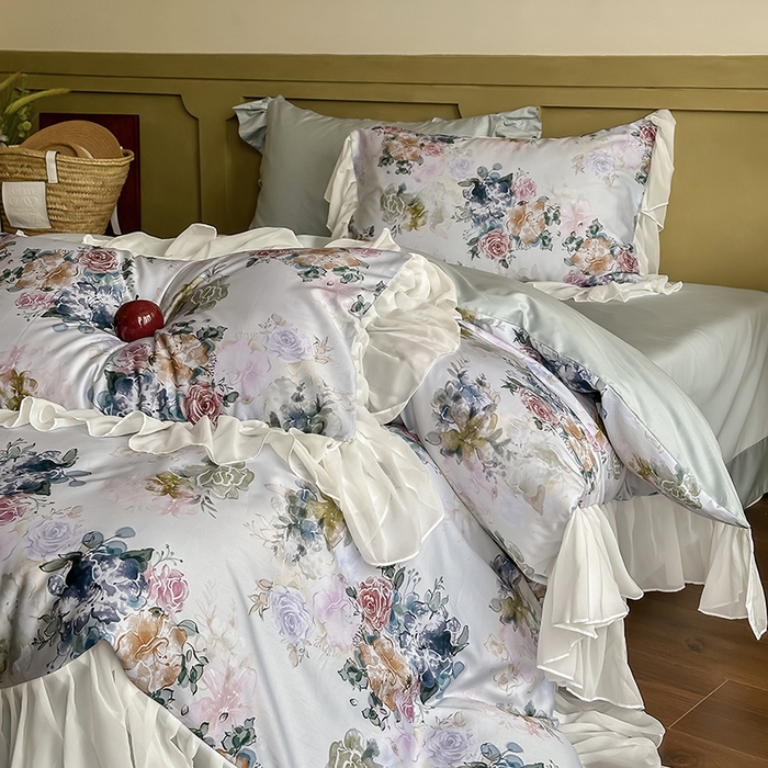 91家纺网 家纺一手货源 找家纺 窝米 2024春夏高定数码星云雪纺纱四件套系列 浮生若梦-春野绿