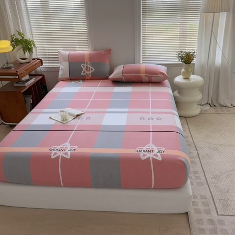 91家纺网 家纺一手货源 找家纺 家贝爱 2024新款3倍加厚水洗棉床笠床单 星空粉