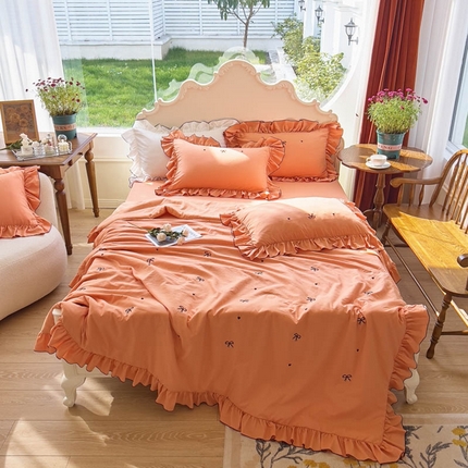 91家纺网 家纺一手货源 找家纺 （总）梦可莱 2024新款水洗棉原棉奶油可可夏被四件套